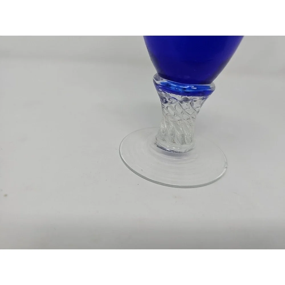 Cobalt Blue Glass Bud Flower Vase with Clear Stem Elegant Home Decor Centerpiece